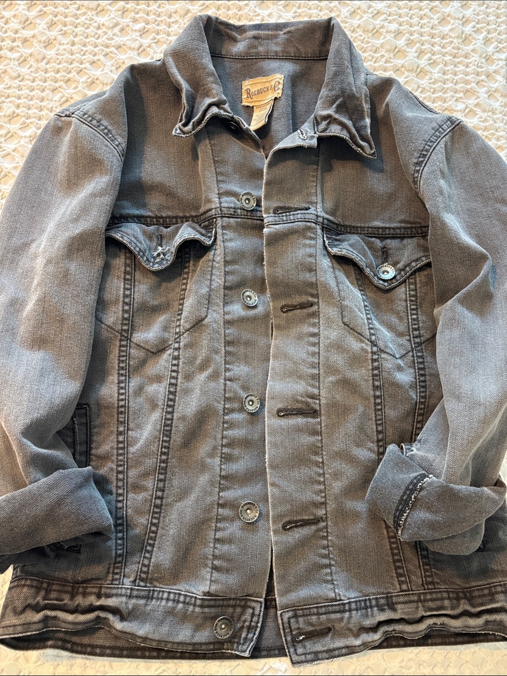 Roebuck & Co Vintage Washed Gray Black Denim Jacket